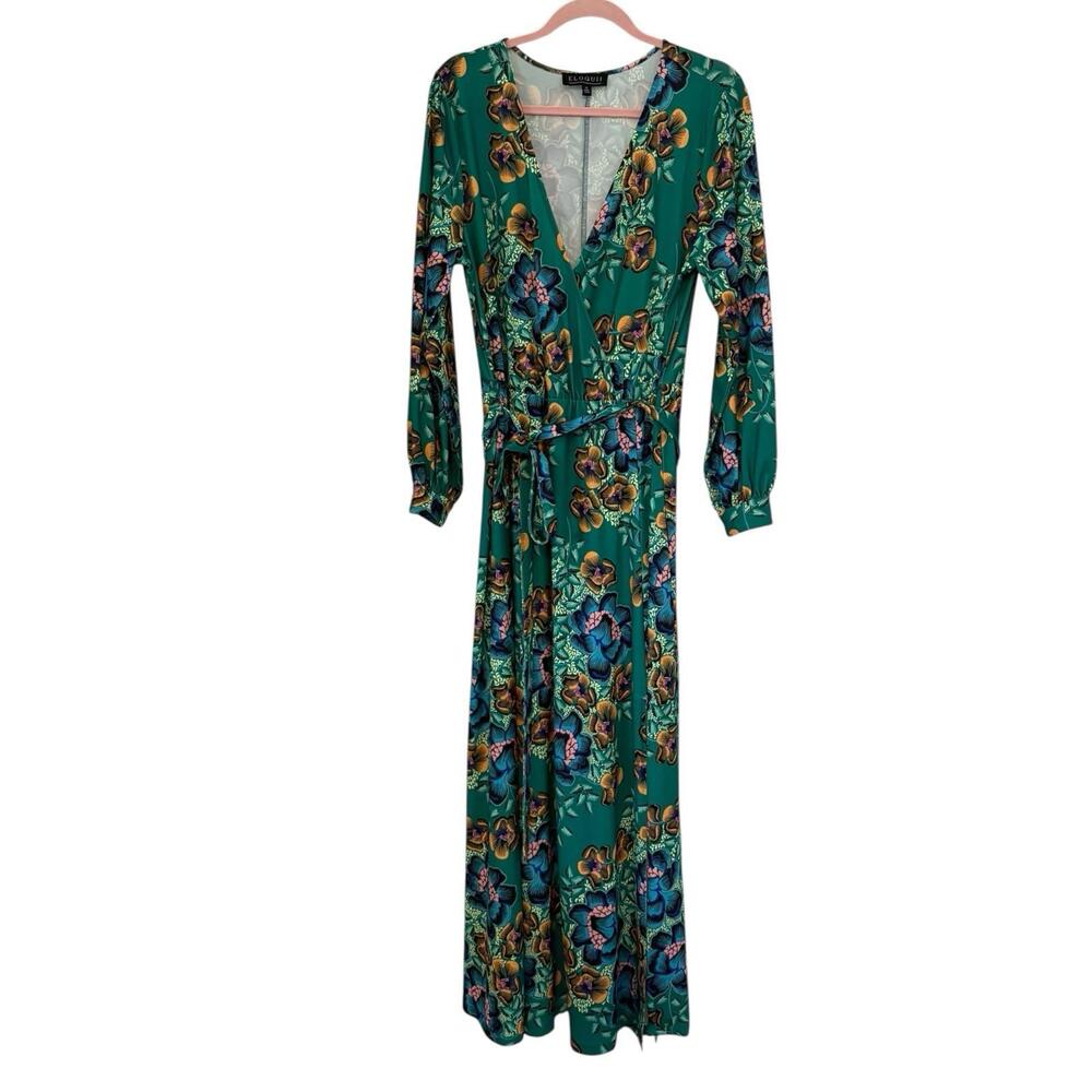 Eloquii Printed Wrap Maxi Dress Size 14 Tropical Resort Vacation Stretch - Picture 2 of 11